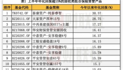 “耐心资本”投资成绩如何? 上半年保险资管产品年化回报揭晓:固收类3.72% 权益类-2.06% 混合类-1.04%
