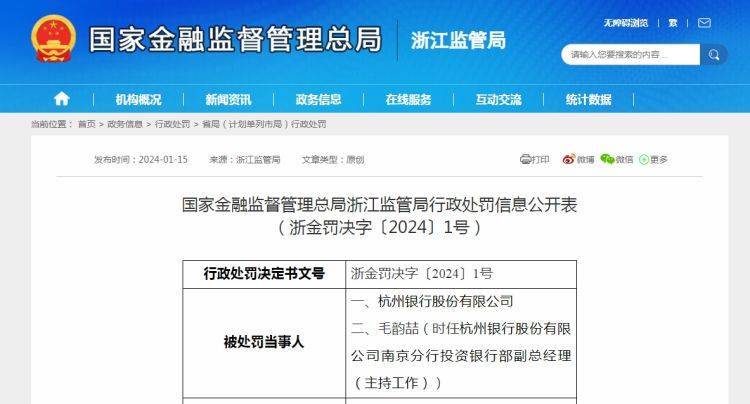 【原创】因理财资金用于偿还本行贷款等，杭州银行被罚210万元
