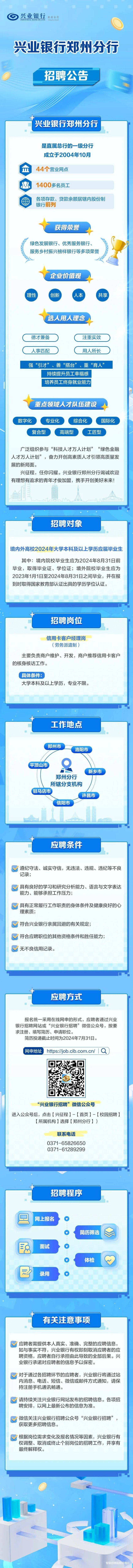 兴业银行郑州分行校招启动，涉及信用卡客户经理岗